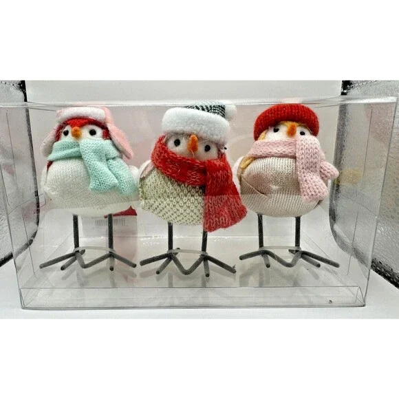 Wondershop Winter Birds Christmas Decorative Figurine Set Red/Pink, NEW - Picture 4 of 7